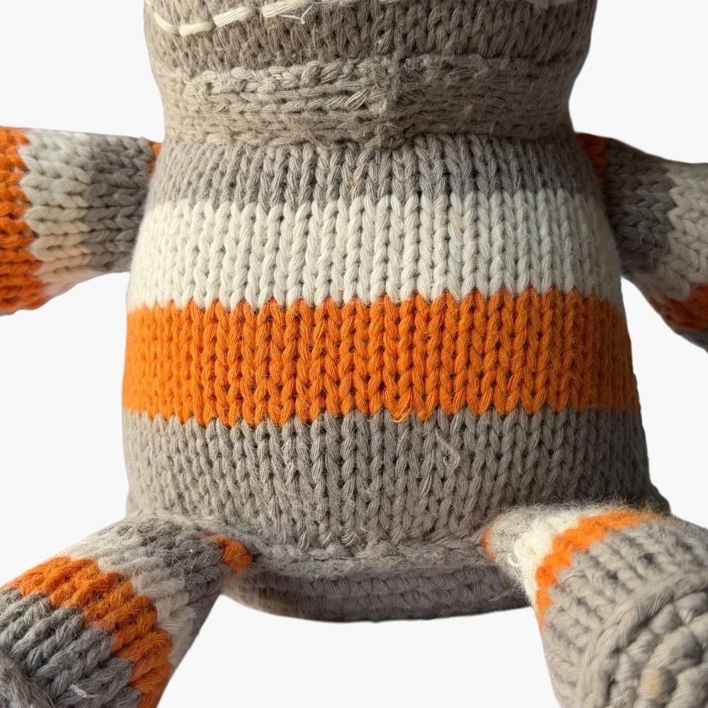 Little Ndaba Knit Rhino Stuffed Animal 7” Orange Gray Striped